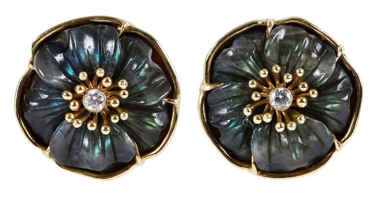 18k Gold Labradorite and Diamond Earrings