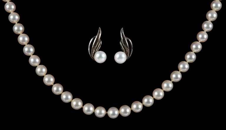 Sterling Silver Pearl Necklace and Earrings