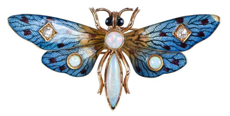 14k Gold Enamel Dragonfly Brooch