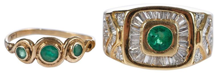 Gold Emerald and Diamond Rings