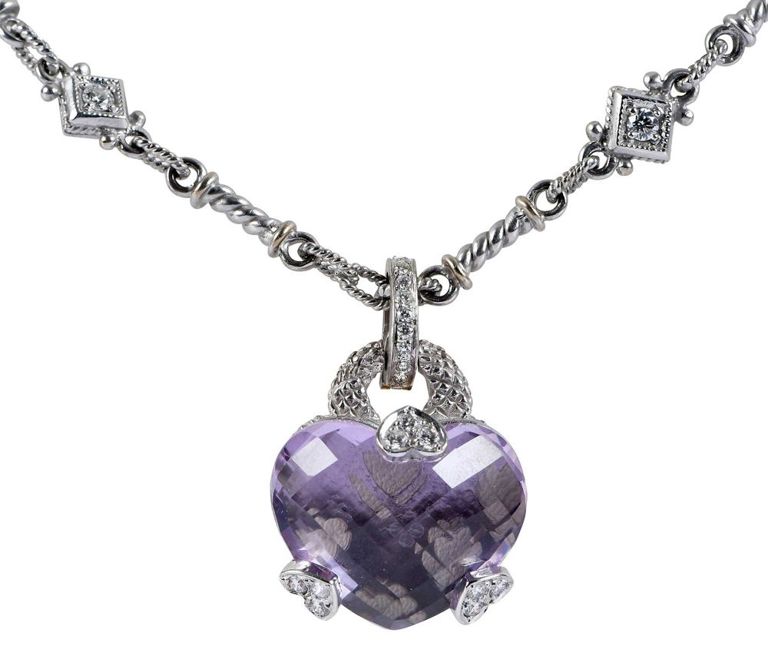 18k Gold Amethyst and Diamond Pendant Necklace
