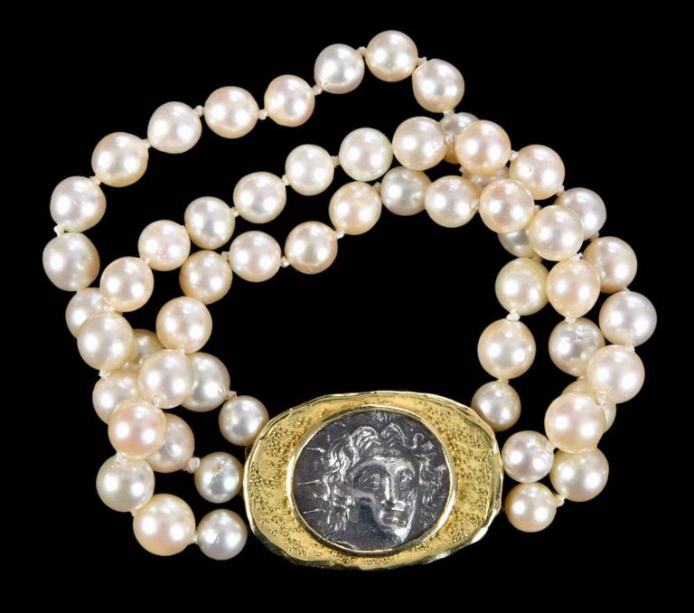 18k Gold Three Strand Pearl Bracelet