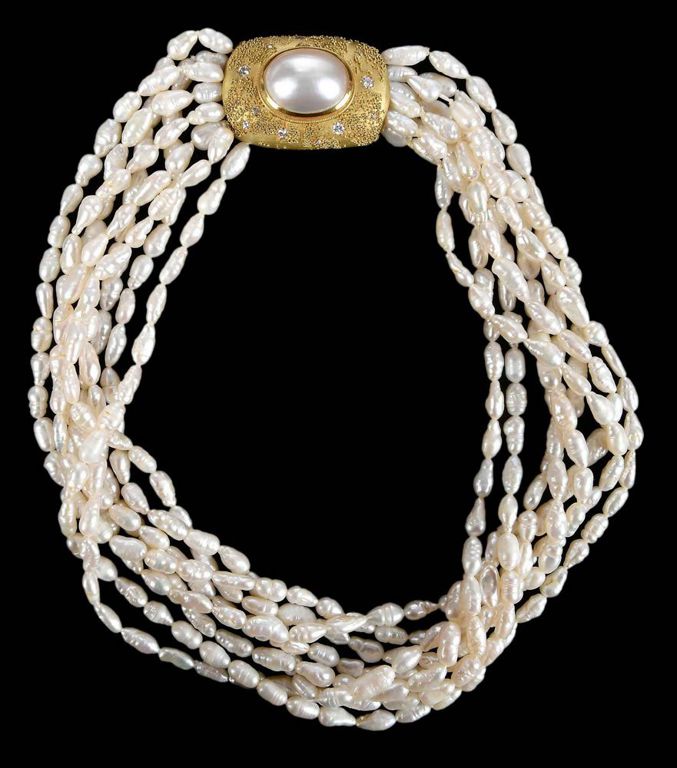 18k Gold Pearl and Diamond Necklace