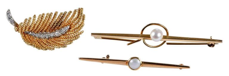 18k Gold Diamond and Pearl Brooches