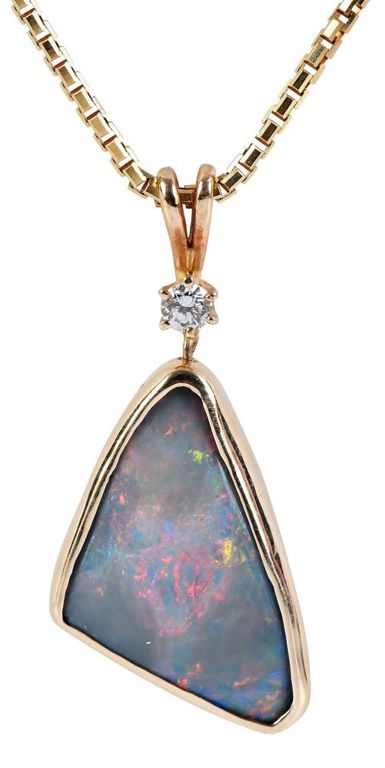 14k Gold Opal and Diamond Pendant Necklace