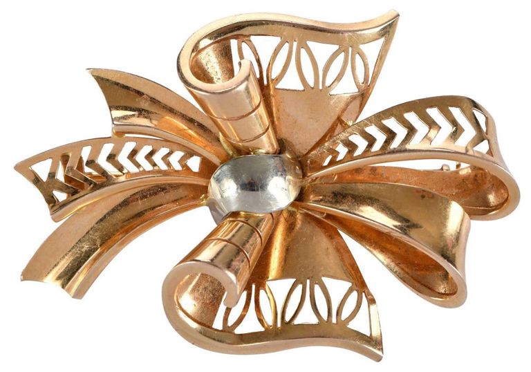 18k Two-Tone Gold Ribbon Brooch