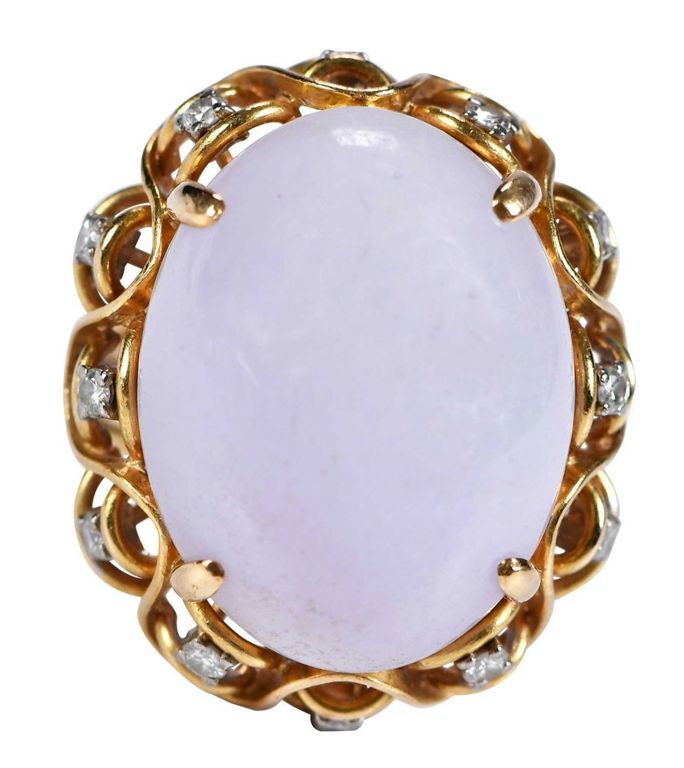 18k Gold Lavender Jade and Diamond Ring