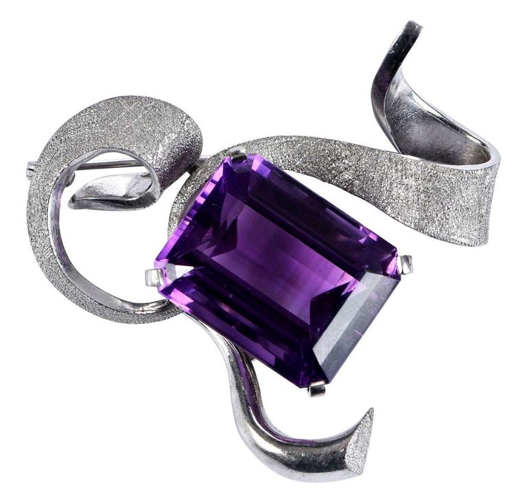 14k Gold Amethyst Ribbon Brooch