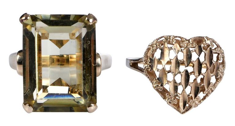 14k Gold Prasiolite and Heart Rings