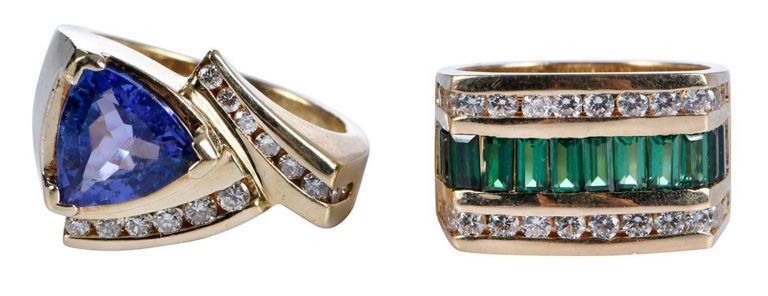 14k Gold Tanzanite and Chrome Diopside Rings