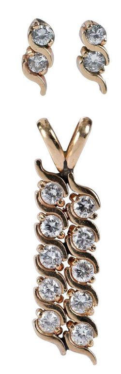14k Gold Diamond Pendant and Earrings