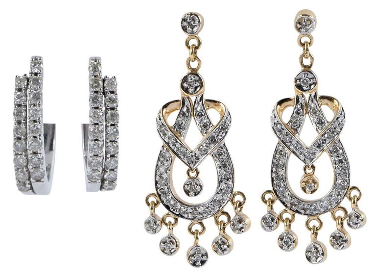 Gold Diamond Chandelier and Hoop Earrings