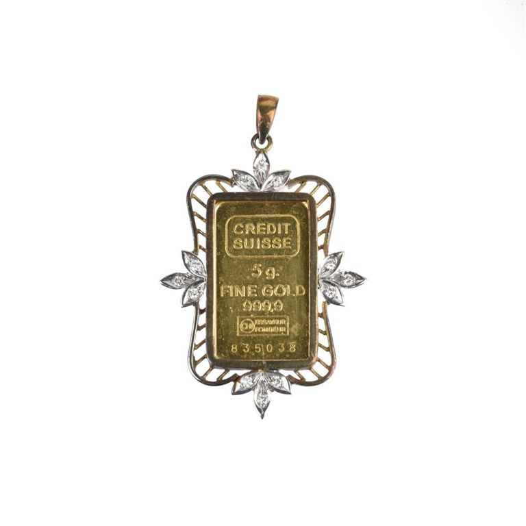 24k gold and 14k Gold Diamond Ingot Pendant