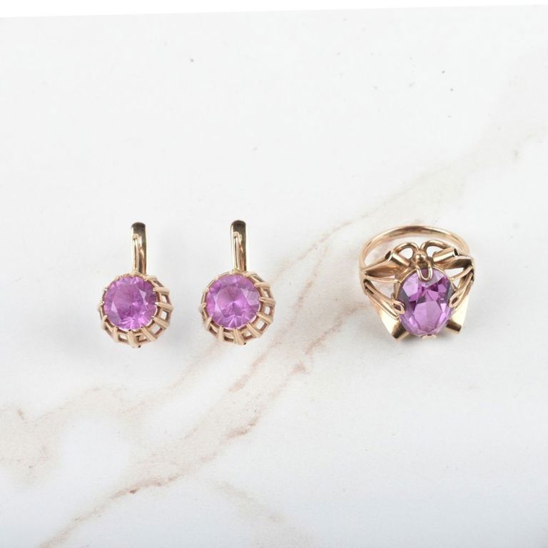 14k Pink Gold Topaz Ring and Matching Earrings