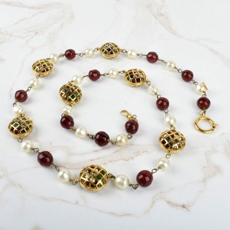 Gold-Tone and Pearl Bead Necklace