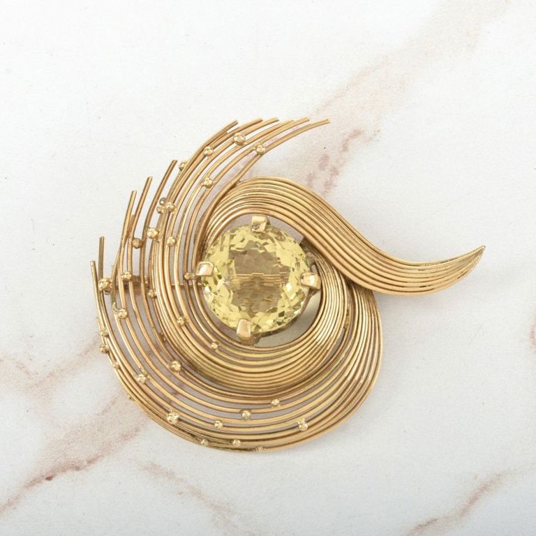 18k Yellow Gold Citrine Brooch