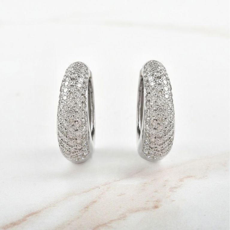 14k White Gold Diamond Huggie Earrings
