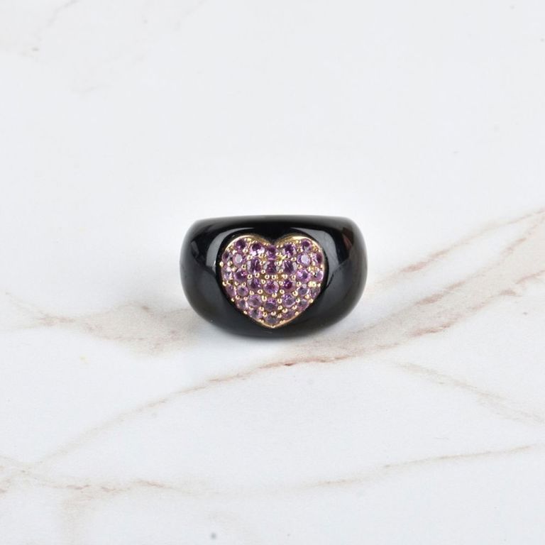 18k White and Yellow Gold Sapphire and Onyx Ring