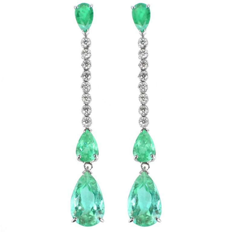 14k Gold Emerald and Diamond Pendant Earrings