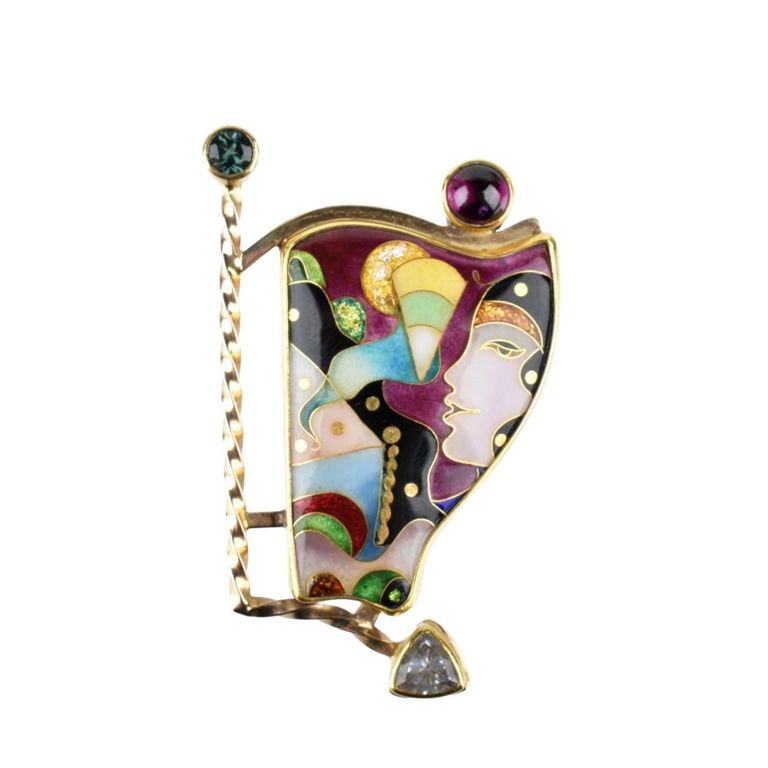 Gold and Silver Enamel and Gemstone Pendant/Brooch