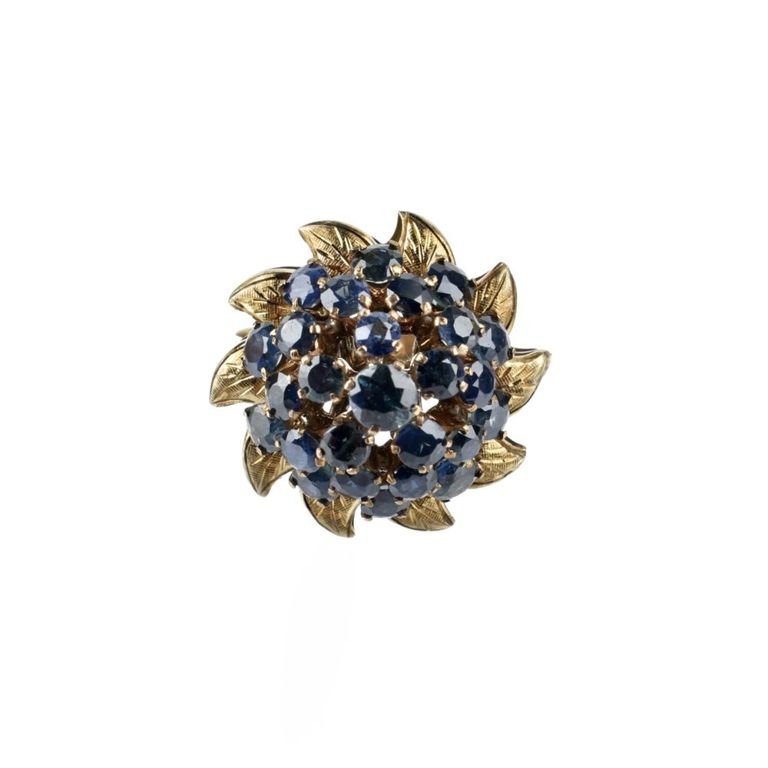 14k Yellow Gold Sapphire Dome Cluster Ring