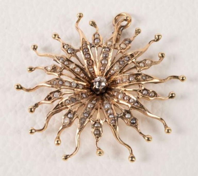 10k Gold Diamond and Pearl Pendant