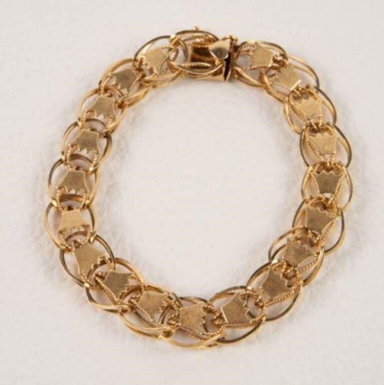 14k Gold Crown Link Bracelet