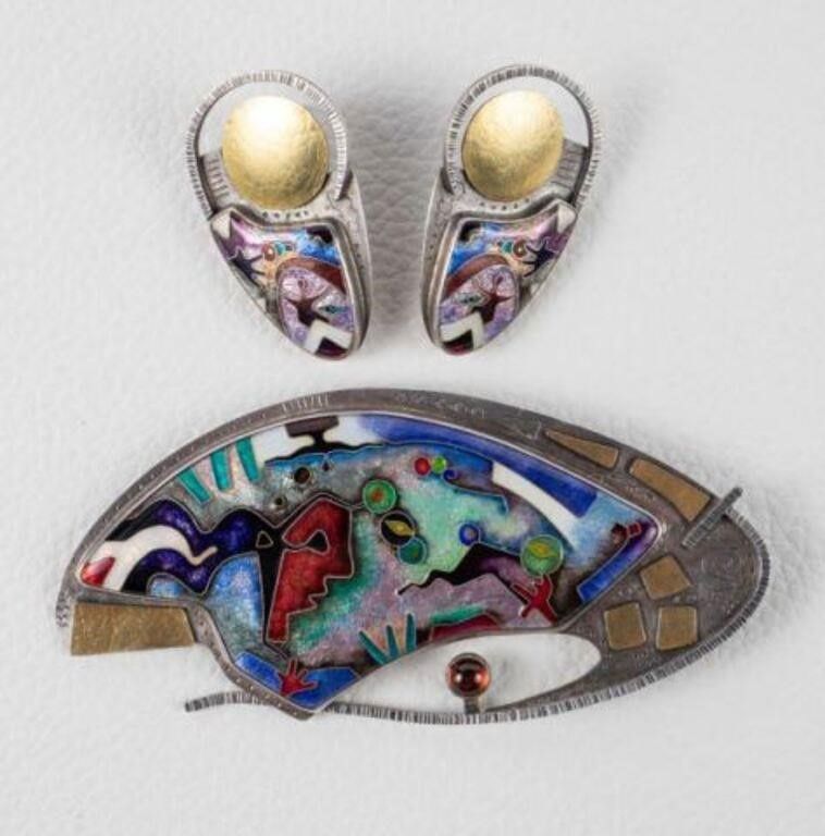 Sterling and 22k Enamel Set