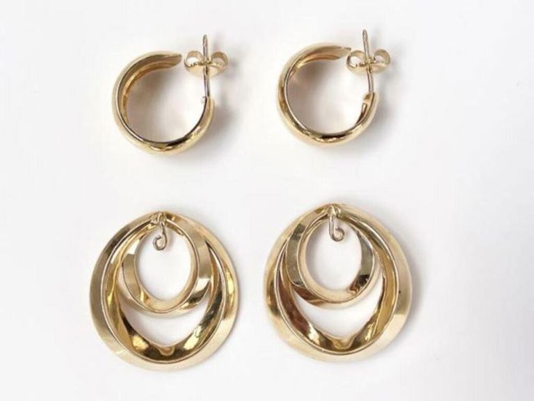 14k Gold Hoop and Dangle Earrings Set