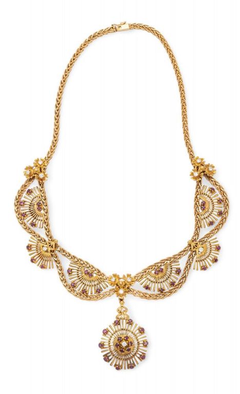 18k Gold Diamond and Ruby Necklace