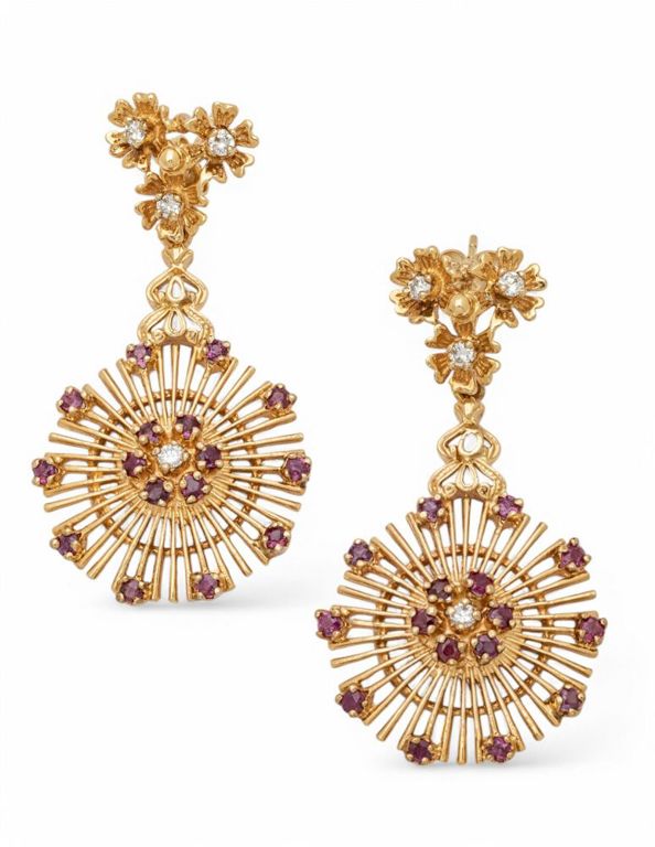 18k Gold Ruby and Diamond Earrings