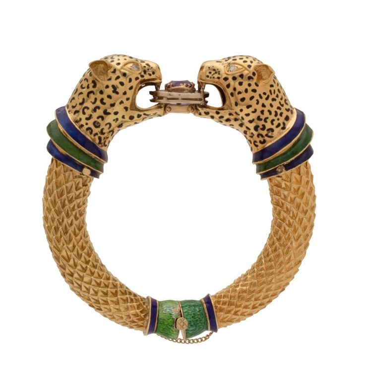 18k Gold Enamel Diamond Leopard Bracelet