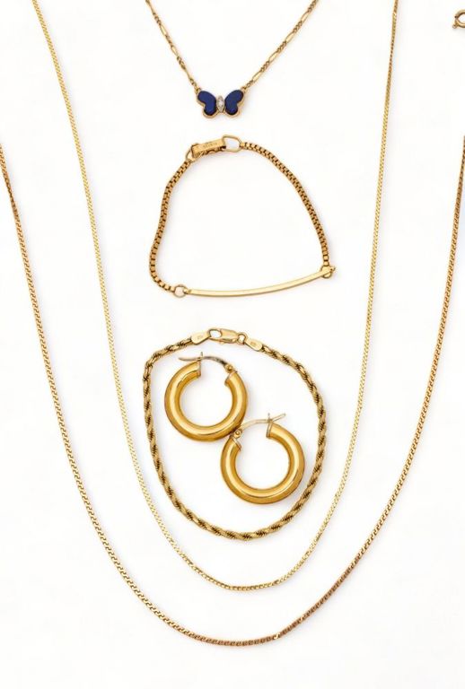 14k Gold Chains Bracelets and Earrings Set