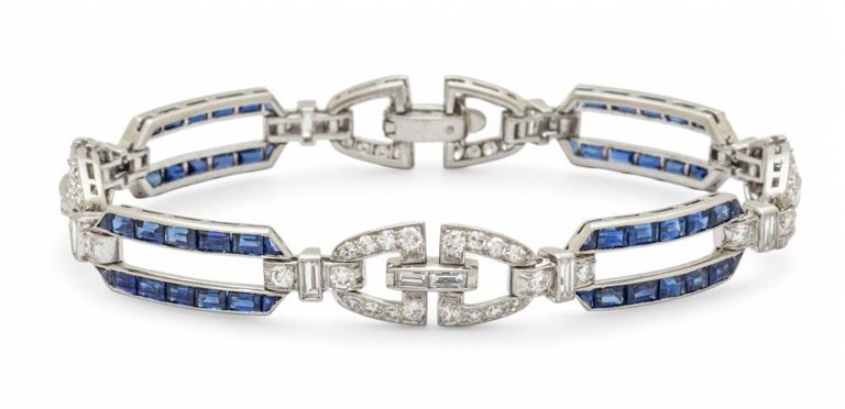 Platinum and Gold Diamond Sapphire Bracelet