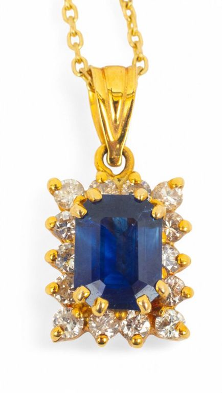 14k Gold Sapphire and Diamond Pendant Neclace