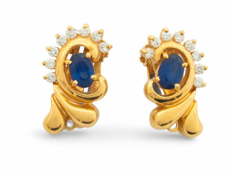 14k Gold Sapphire and Diamond Earrings