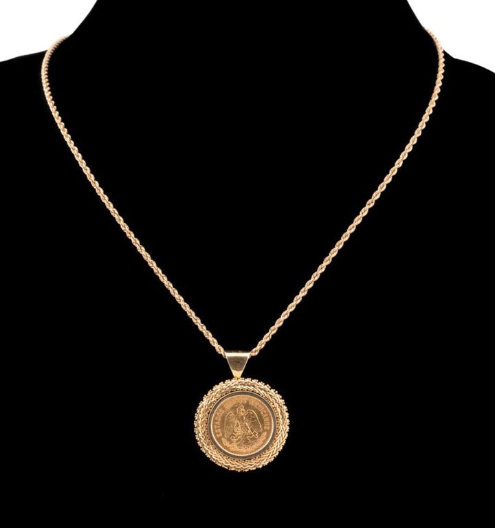 21K Gold Coin in 18K Gold on 14K Gold Necklace
