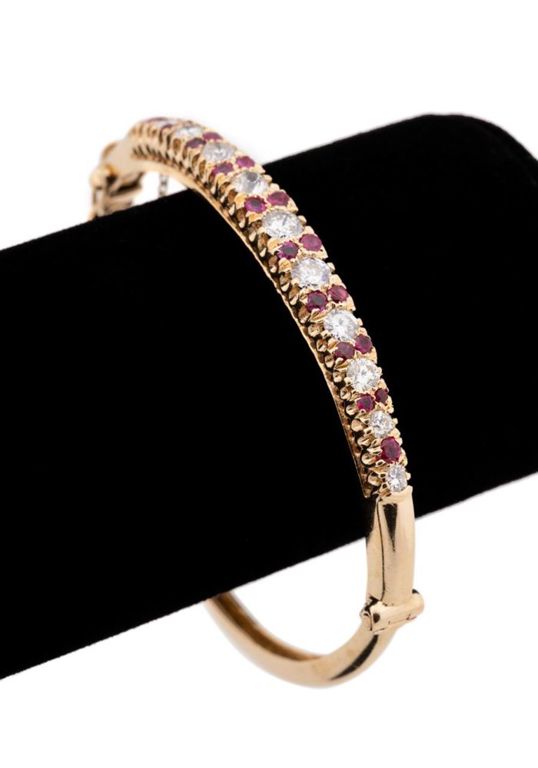 14k Yellow Gold Diamond and Ruby Bangle Bracelet