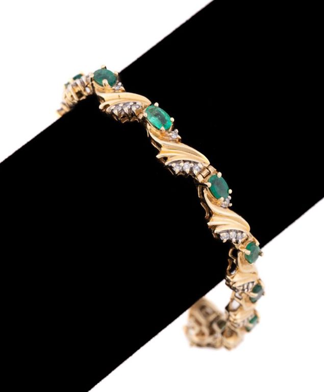 14k Yellow Gold Emerald and Diamond Bracelet
