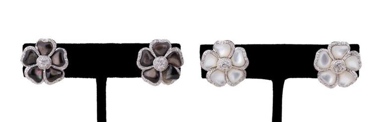 14k Gold Mother-of-Pearl and Diamond Earrings Set