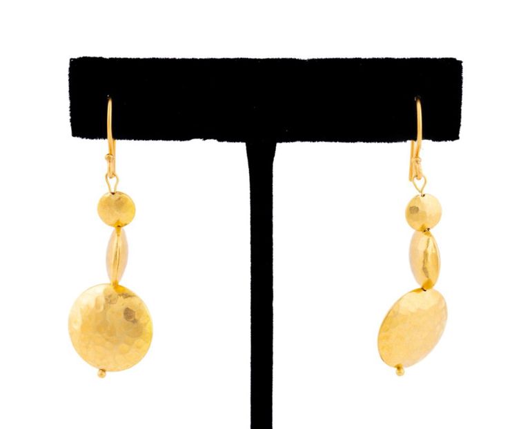 20k Yellow Gold Hammered Disc Earrings