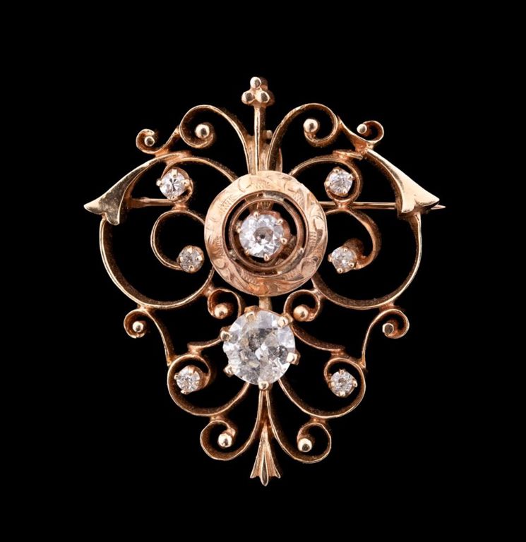14k Yellow Gold Diamond Brooch/Pendant
