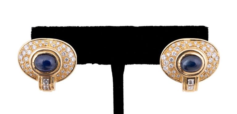 18k Yellow Gold Sapphire and Diamond Earrings