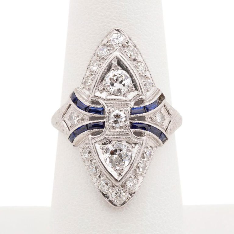 Platinum Diamond and Sapphire Ring
