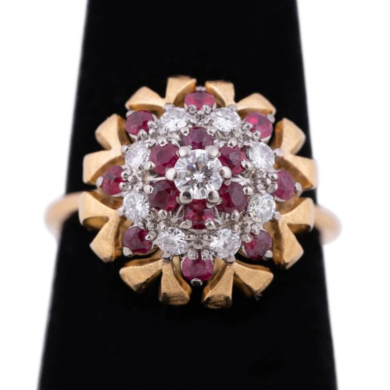 18k Yellow Gold Diamond and Ruby Cocktail Ring