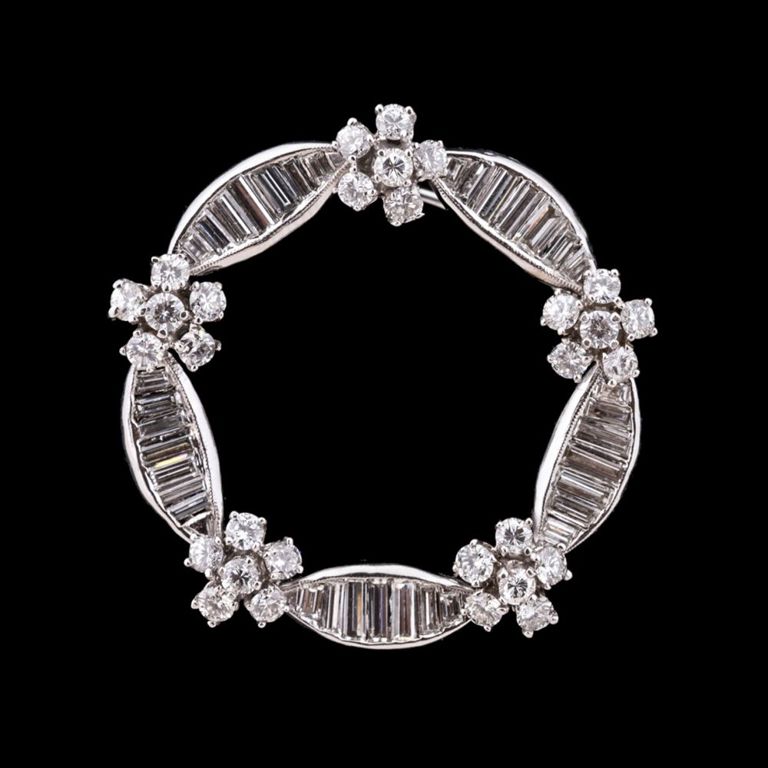 14k White Gold Diamond Wreath Brooch/Pendant
