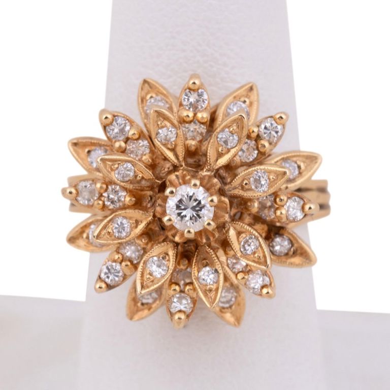 14k Yellow Gold Diamond Floral Cocktail Ring