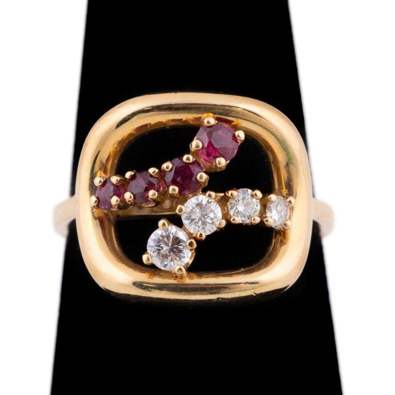 18k Yellow Gold Diamond and Ruby Ring