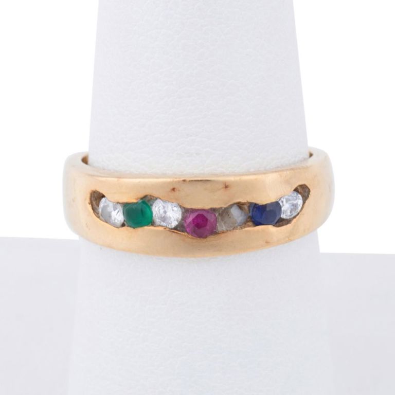 18k Yellow Gold Diamond and Gemstone Band Ring