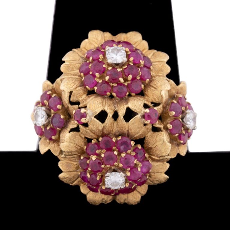 18k Yellow Gold Ruby and Diamond Cocktail Ring